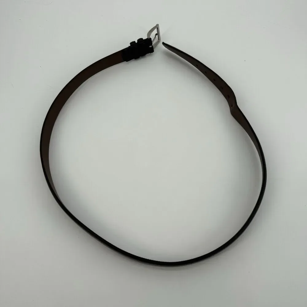 Unbranded Black Leather Mens Classic Belt Size 44 Silver Tone